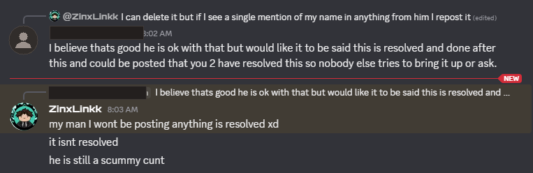 ZinxLinkk threatening to repost defamation